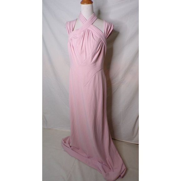 TADASHI SHOJI Cap Sleeve Cross Neck Trumpet Gown Dress Dusty Rose Large 10-12 - Picture 6 of 12